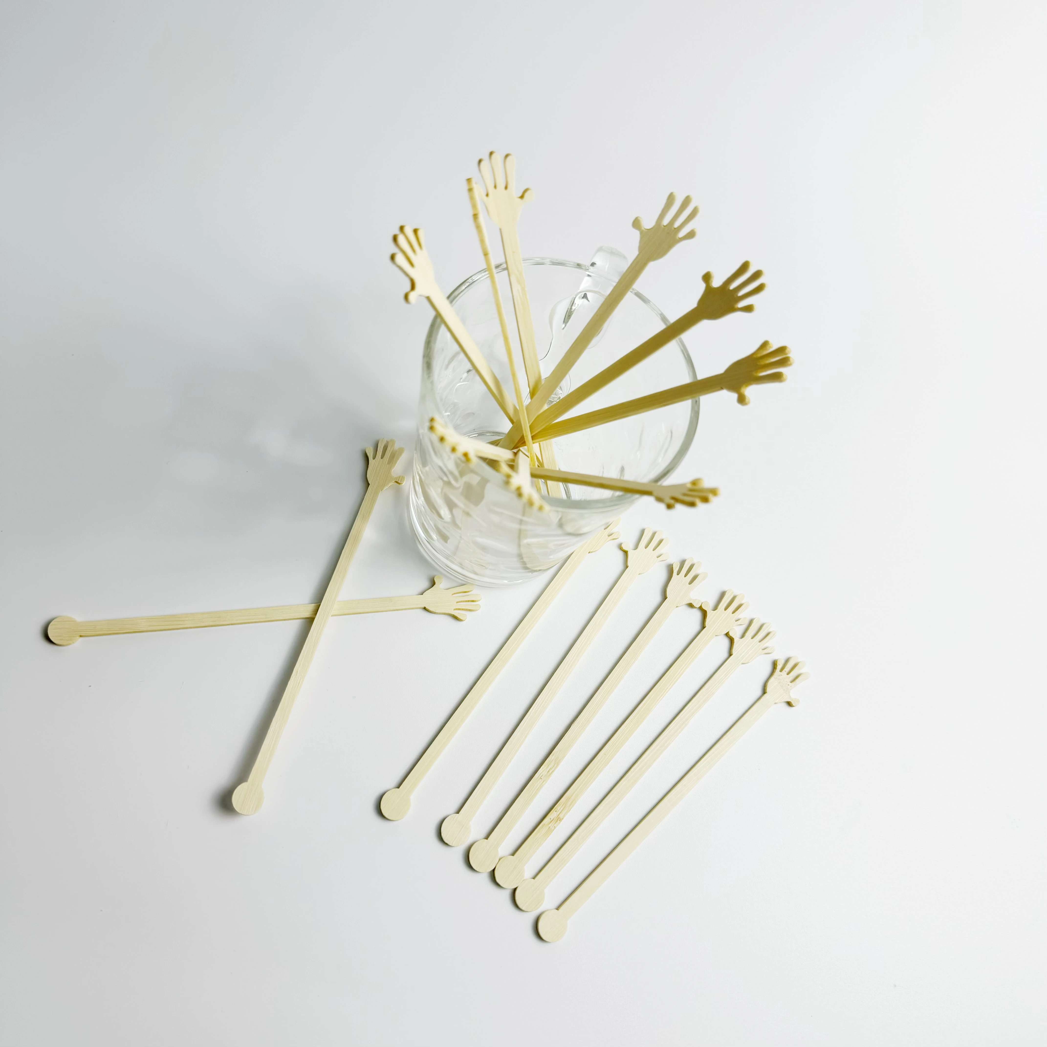 2024 hot sale OEM  Bamboo coffee Palm-shaped mixing stick Wooden Spoon honey Spoon