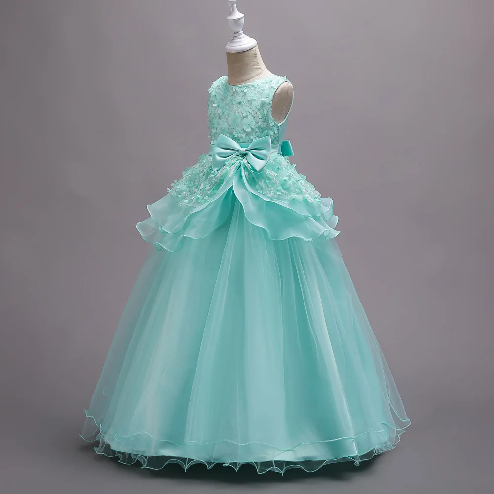 Chinese supplier New fashion 3D ruffle flower layered  kids ball gown flower girls dress party