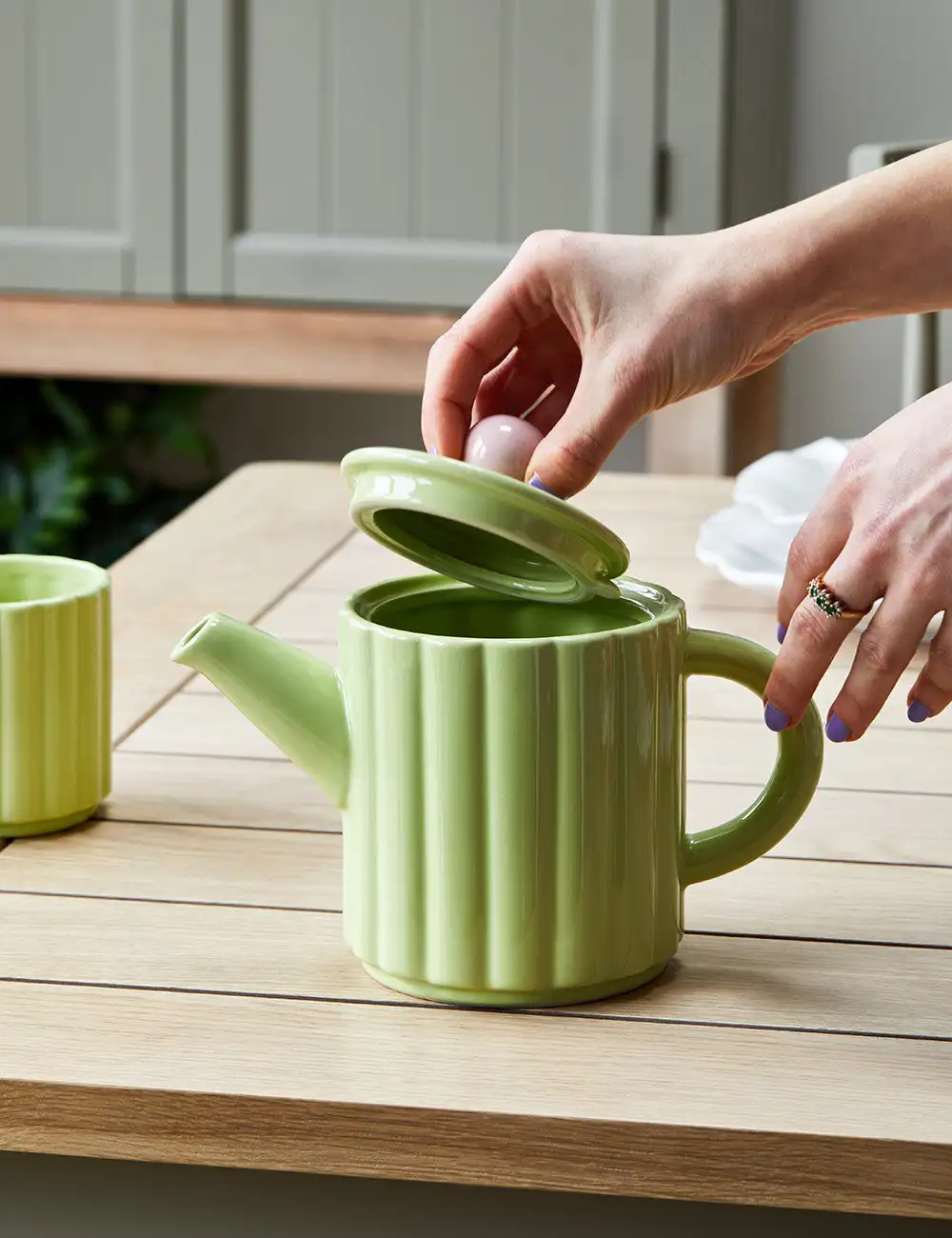 Gifts macaron color stripe embossed coffee and tea sets unique porcelain tea pot and cup set