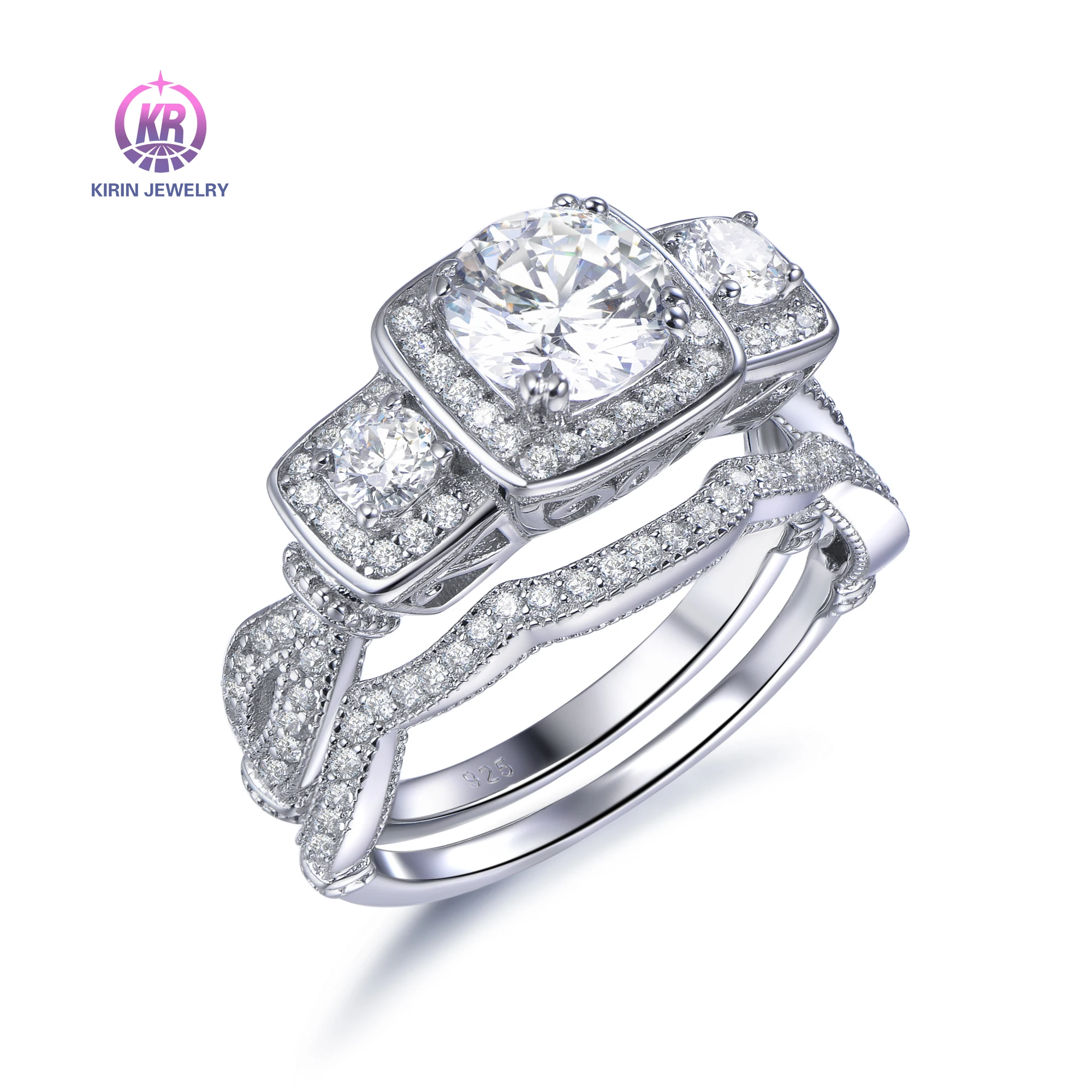 925 Sterling Silver Ring set Princess Cut White CZ Wedding Band Engagement Ring Set for Women