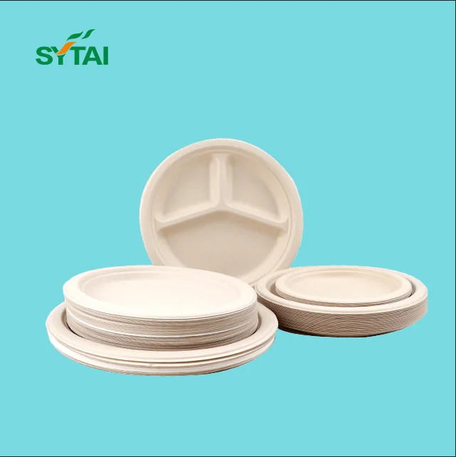 100% Biodegradable Dinnerware Round Plates Made of Sugarcane Fibers Compostable Dinner Tableware Dish Plates