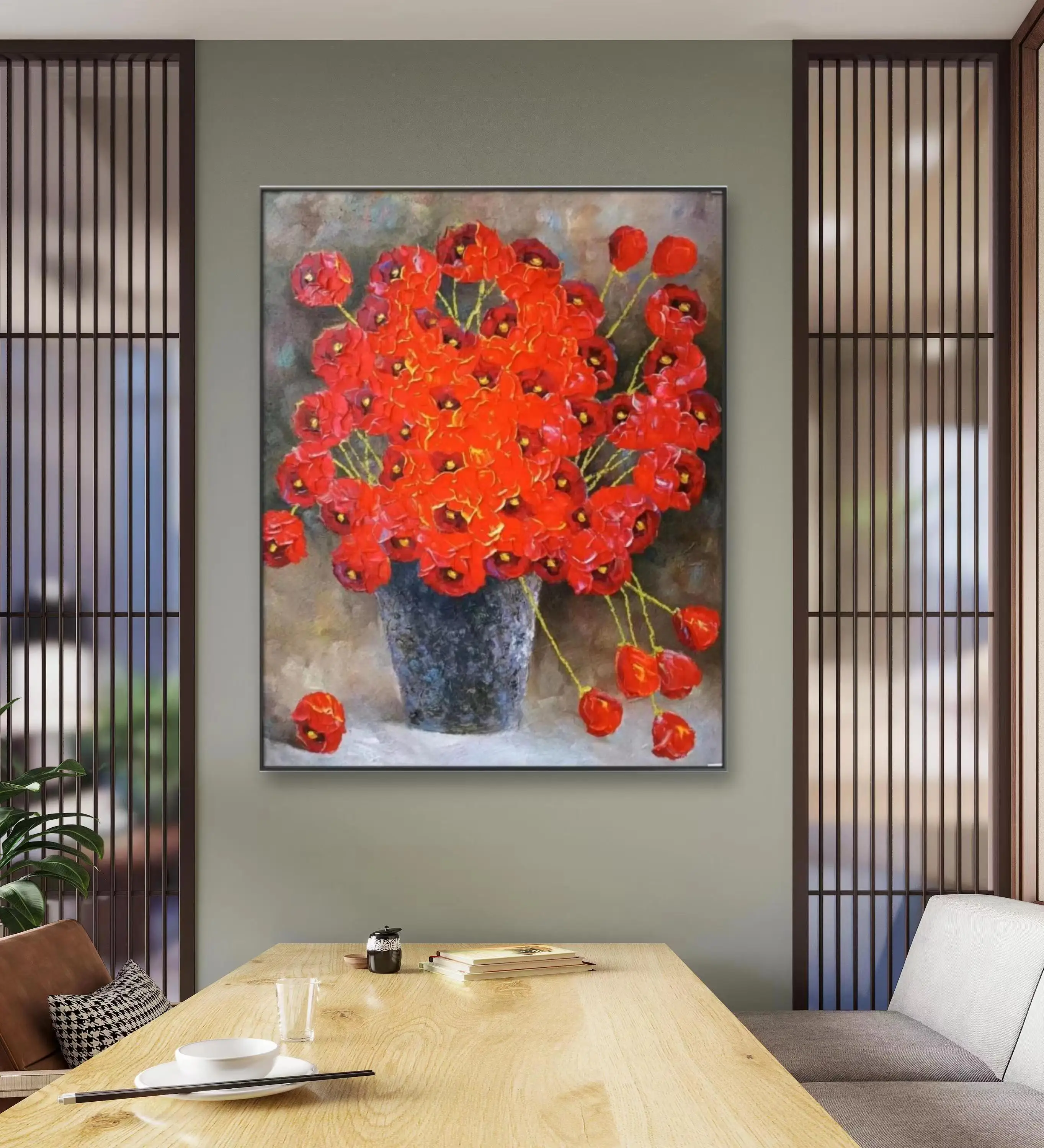 Handmade oil painting environmentally friendly paint  famous Painter flower knife painting Red Rose