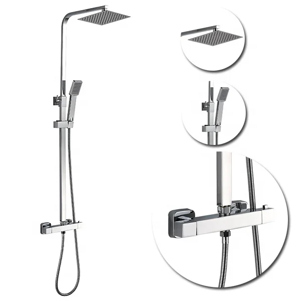 Wall Mounted Dual Handle Bathroom Faucets Rain Shower Set With Head Shower Rainfall Thermostatic Shower Set