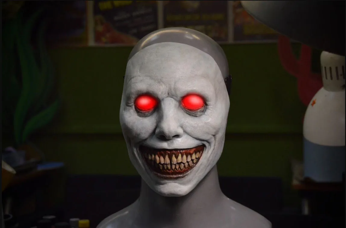 Realistic Exorcist smile white eyes demon Horror party supplies face costume Halloween mask