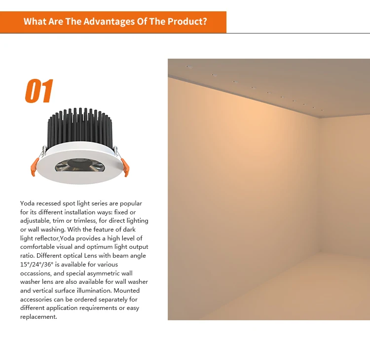 
down light IP 20 recessed spot light series 20W down light direct lighting or wall washing 