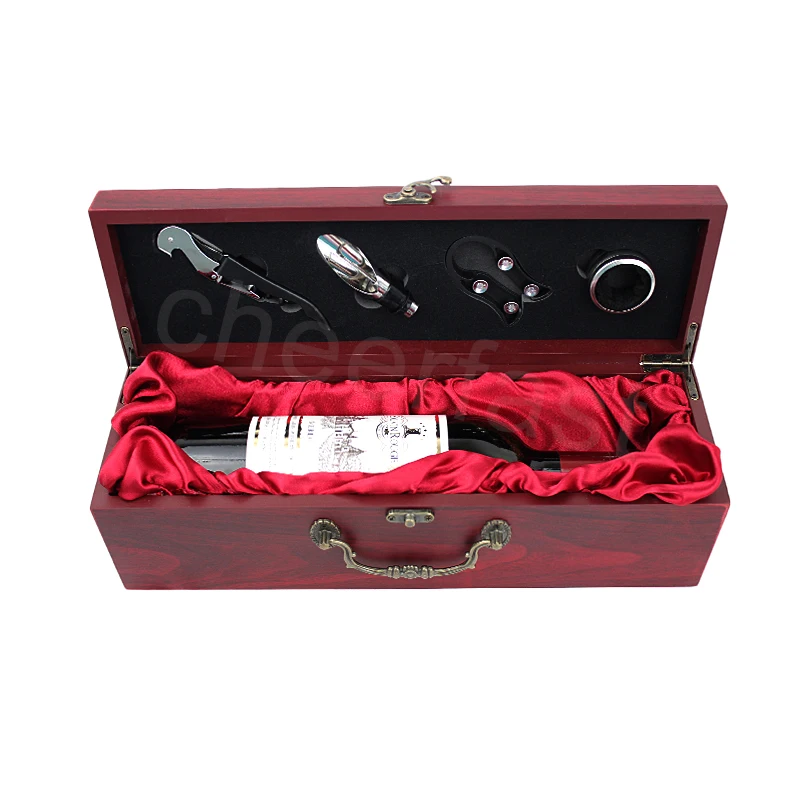Easy Carry Red MDF Wooden Single Carry Box For Wine Bottle
