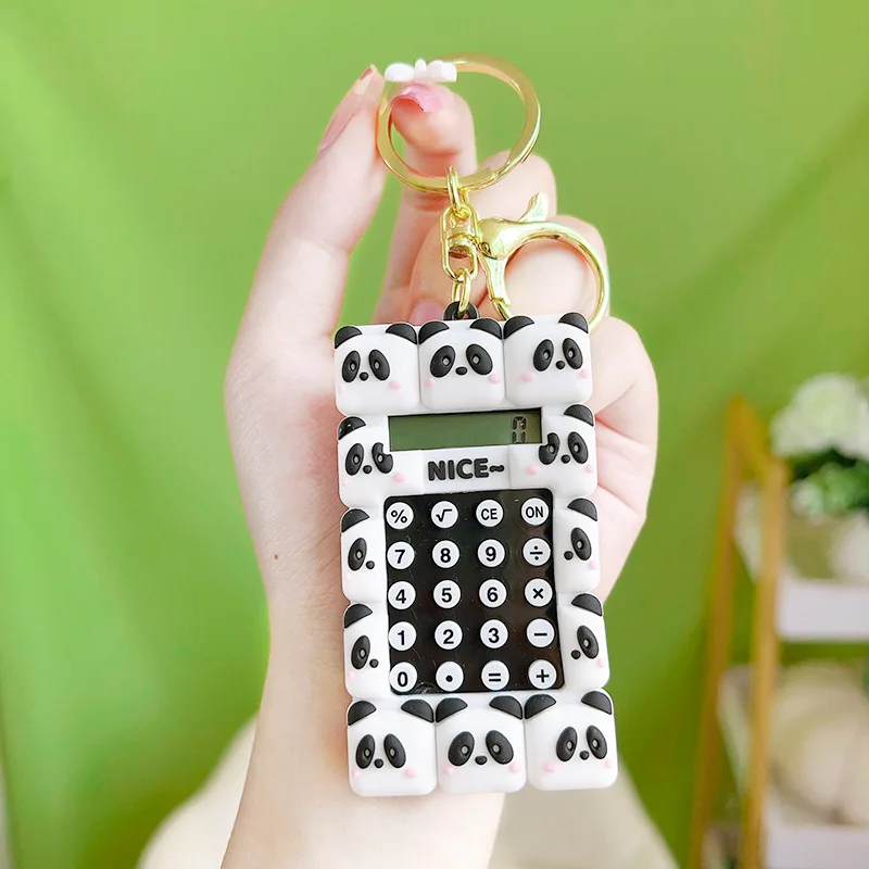 Creative Panda Calculator Keychain Exquisite Car Student Schoolbag Pendant Keyring for Gift