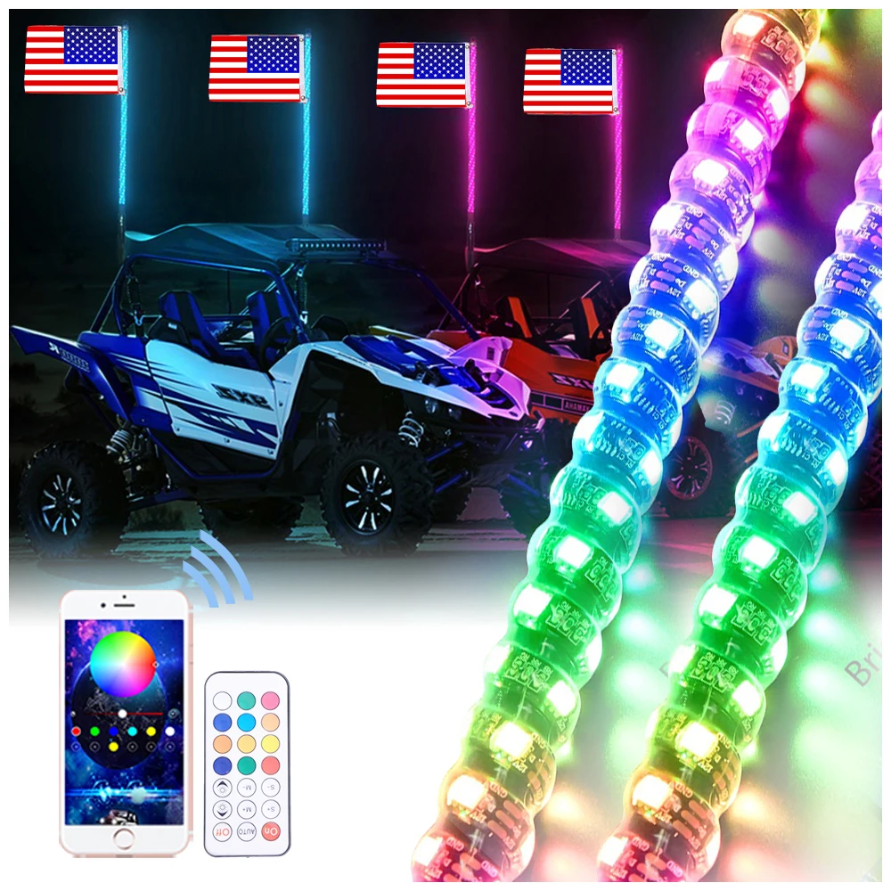 Spiral LED Whip Light for UTV ATV Blue-tooth Smart Phone Control Flash Patterns LED Lighted Whips Antenna for RZR Can-Am Polaris
