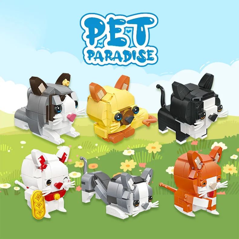 Wholesale Early Education DIY Assembly Cat Cartoon Doll Cute Pet Trendy Play Ornament Toy Micro Particle Building Blocks Gift
