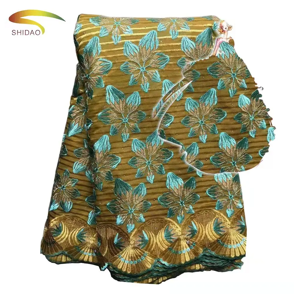 2022 Wholesale Selling African Swiss Voile Lace Fabric With Rhinestones Nigeria Embroidery Flower Lace Fabric