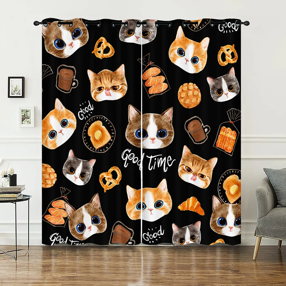 Cartoon Lovely Bear Moon Window Curtains for Baby Room Bedroom Decorations with Fabric Machine Washable Curtain