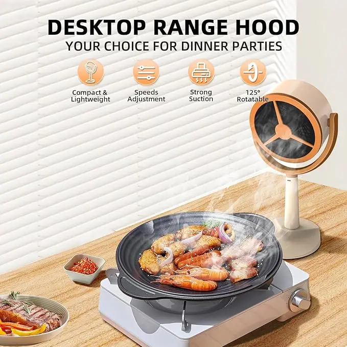 Portable Range Hood Fan for Cooking with 2 Speeds Detachable Filters Desktop for Kitchen Household Restaurant Mini Exhaust Fan