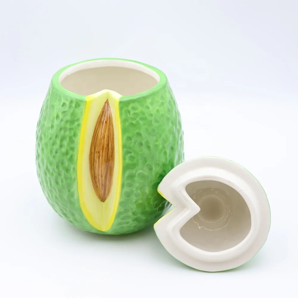 Custom handmade kitchen decorative centrepiece fruit themed green canister jars set ceramic avocado food storage jar with lid