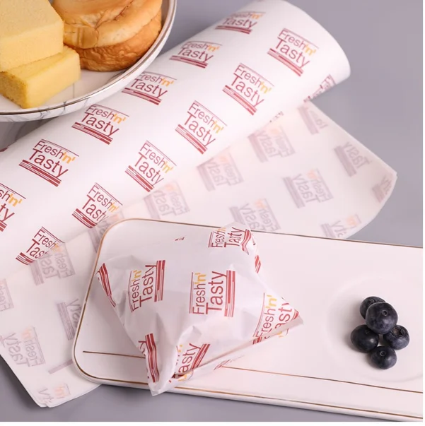 Индивидуальный дизайн и размер, упаковка с полиэтиленовым покрытием, устойчивая к смазке сэндвич-бумага, оберточная бумага для хлеба, бургеров