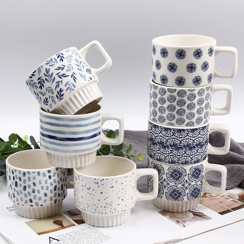 Coffee Mugs Cappuccino Mug Arabic Ceramic Style Ceramic Hot Selling Customise New European Blue Travel Sustainable HANDGRIP