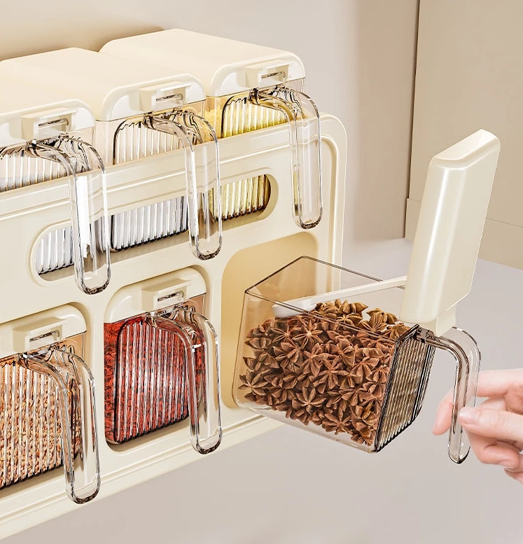 Wall-Mounted Household Kitchen Seasoning Box Set New Seasoning Jar for Salt Monosodium Glutamate Food Use