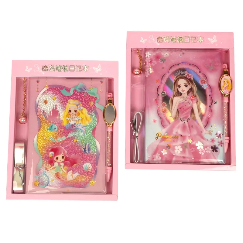 Colorful laser pen lock code book  girl or mermaid hand ledger student diary with lock