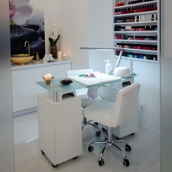 Factory Price More Design Beauty Salon Furniture Glass Top Portable High Gross Spa White Nail Station Manicure Table With Fan