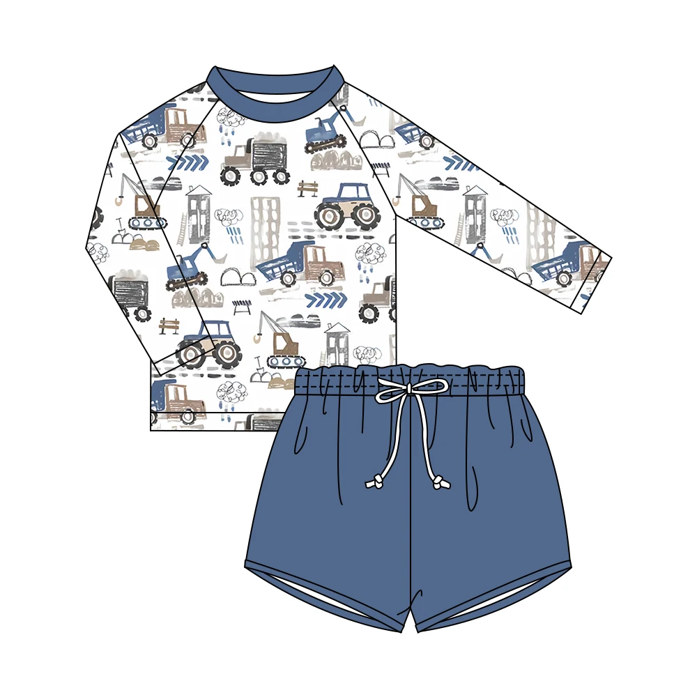 Quick Dry Dinosaurs Long Sleeve Kids Children Swimsuit Boardshorts 2 Pieces Set Baby Toddler Boys Swimwear