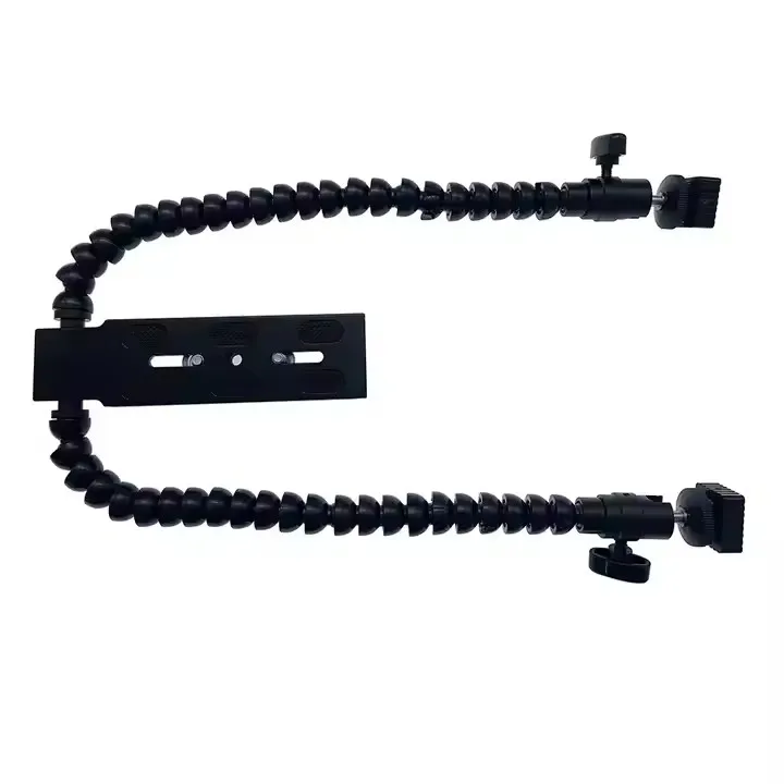 Flexible Adjustable Dual Arm Camera Flash Bracket Holder With Two Hot Shoe Mounts For Speedlite Flash Light