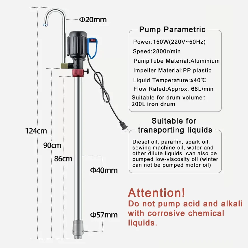 200l 55 Gallon switch automatic portable electric diesel fuel oil drum and barrel pumps