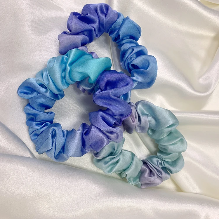 Cute Gradient Silk Scrunchies New Arrival Tie Dye Rainbow Silk Elastic Hair Scrunchies