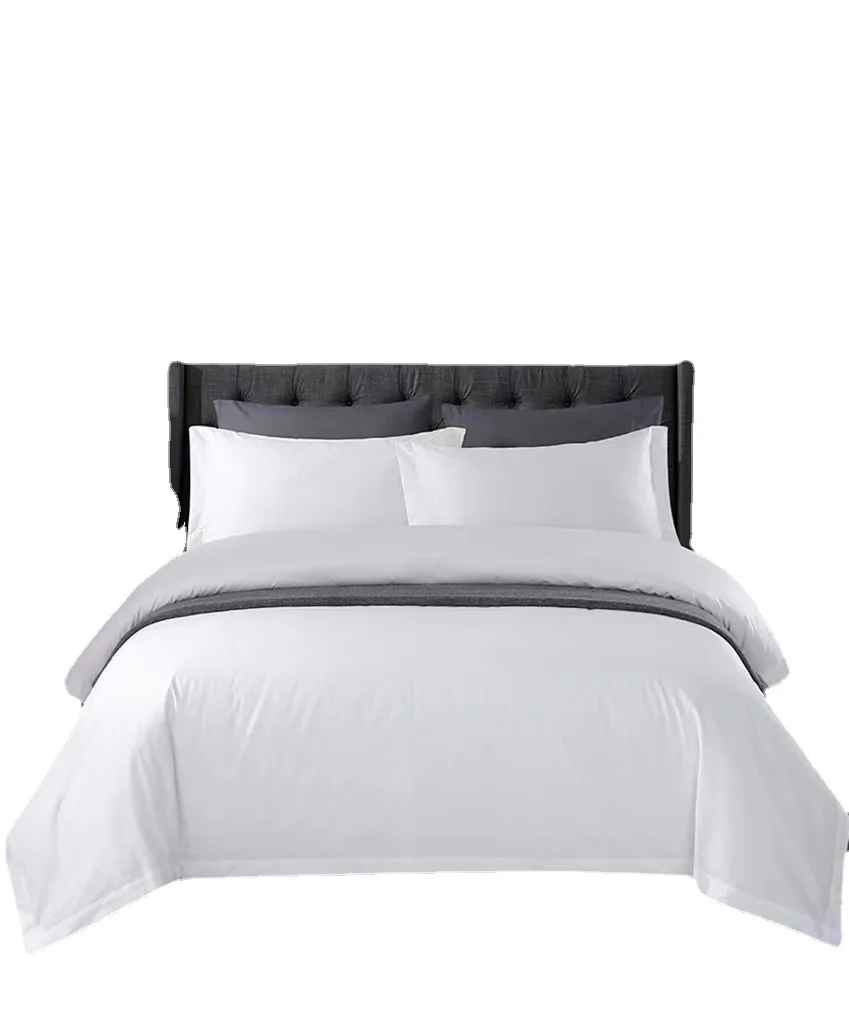 300TC Hotel Linen 100%  Cotton  White Color Velour Queen bedding Set Duvet Cover Set  Plain Hotel Portable  Apartment