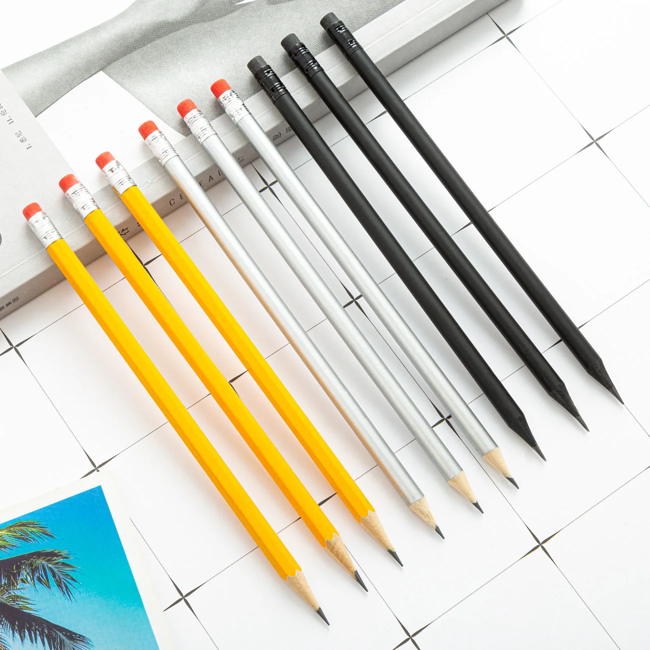 Custom logo Printed Black Wooden Pencil Promotion Stationery Pencil Wooden HB Eraser Pencil