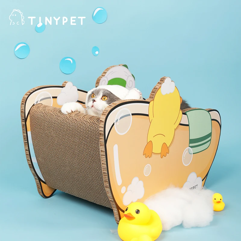 TINYPET Bathtub Shape Cat Scratcher Corrugated Assembled Cat Scratch Post Cat Accessories Toys