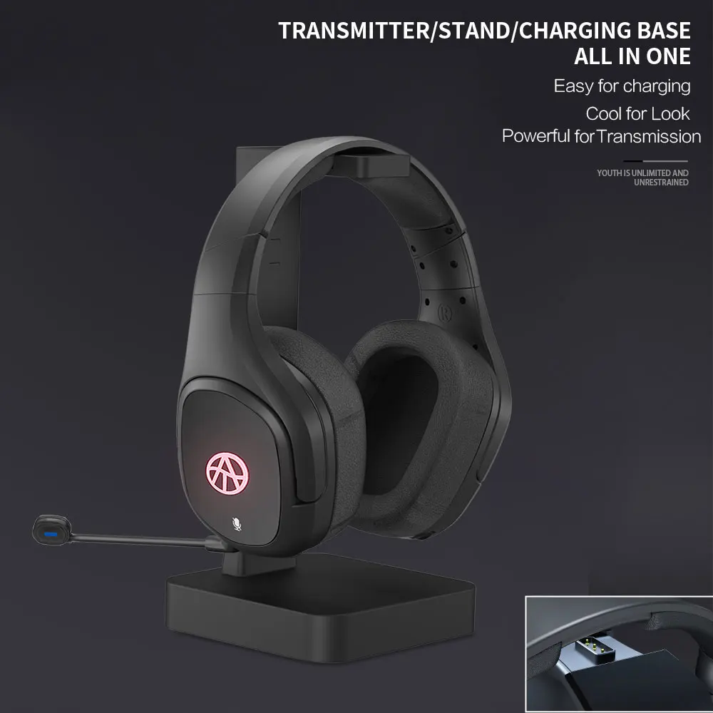 Hot Selling LED Over-ear Computer 2.4G Wireless Gaming Headset Headphone With Mic For Steam Game