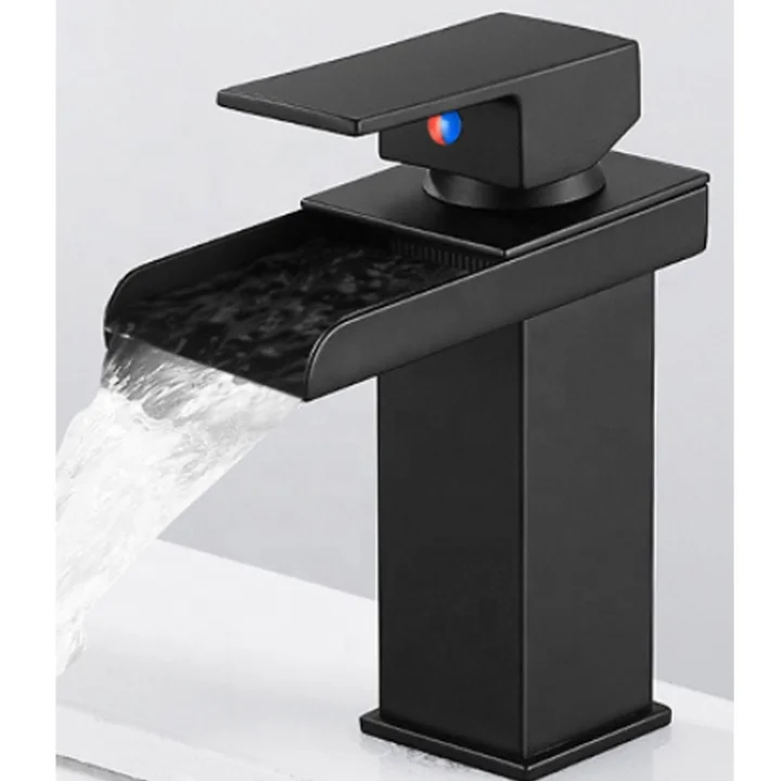 Unique Design 2021 Modern Brass Basin Mixer Tap Single Handle Waterfall Bathroom Black Faucet