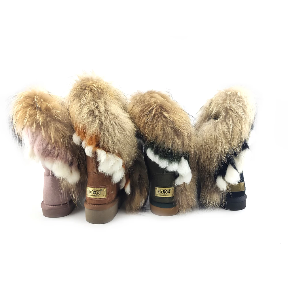 
CF-077 Free Samples Beautiful Genuine Leather Racoon Fur And Rabbit Fur Wholesale Lady Boots, Winter Women Snow Boots Fashion 