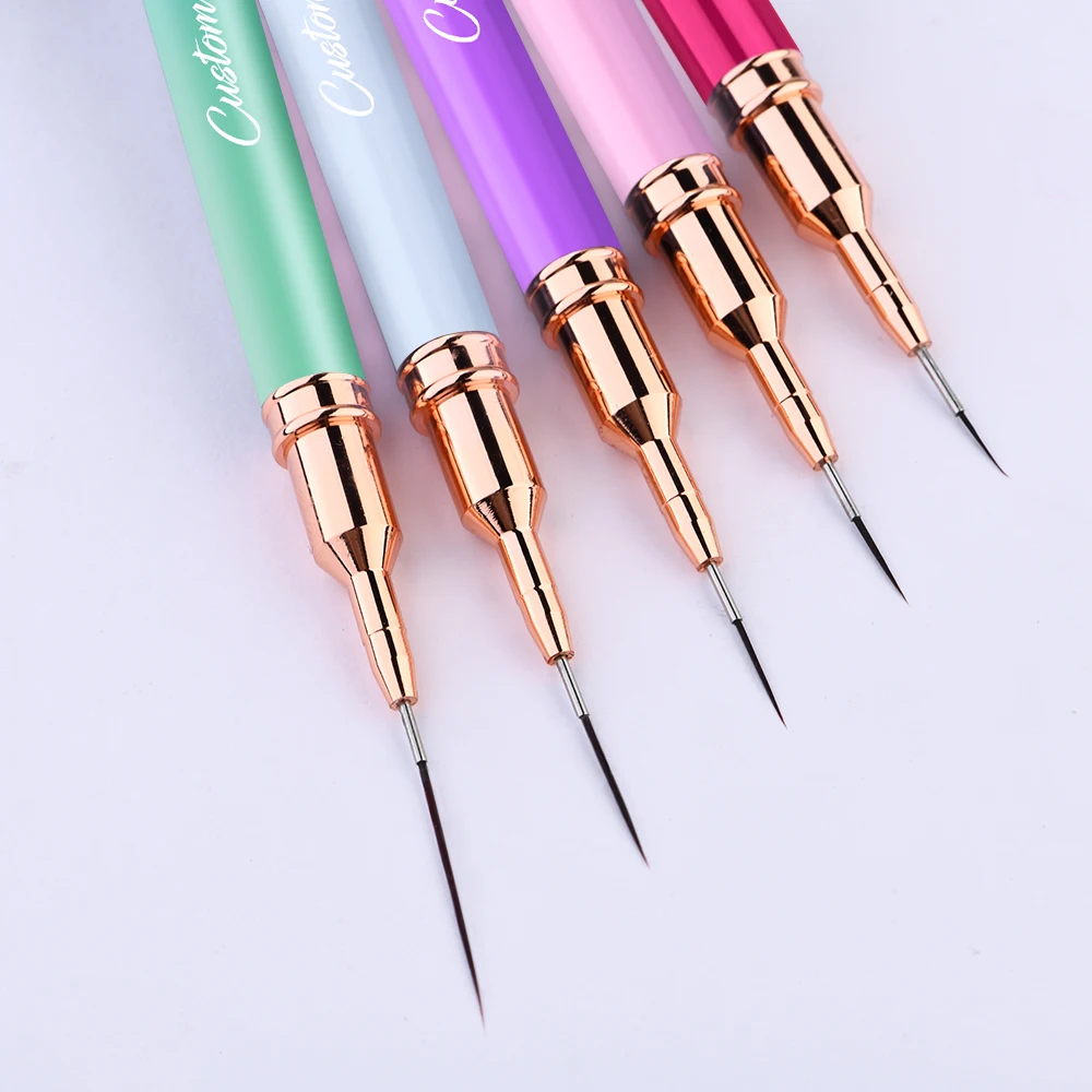 7/9/15/20/25mm 5PCS In 1 Set Liner Nail Brushes Metal Handle Nylon Hair UV Gel Nail Polish Liner Brush for DIY Nails