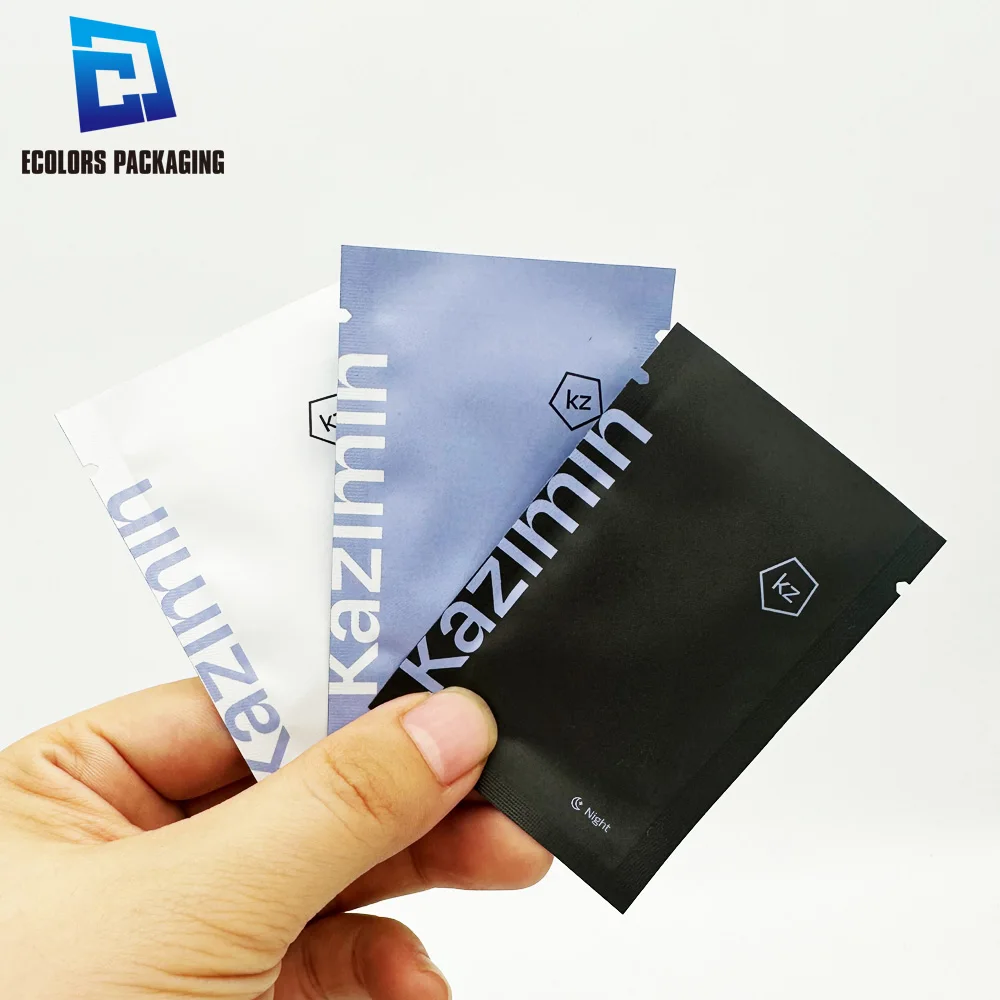 Low moq custom size matte finished aluminum foil 3 side heat seal mylar bags sachet plastigue flat pouch packaging