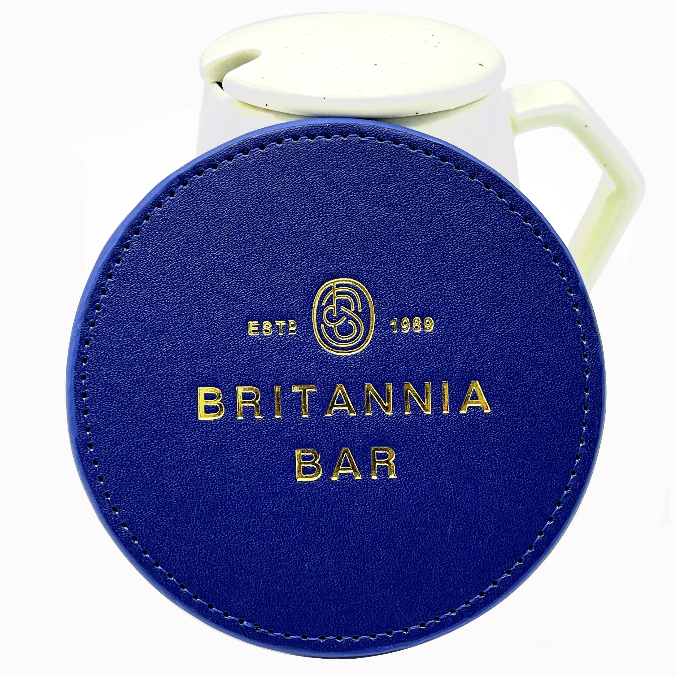 Bulk Heat Resistant Hotel Colorful Coffee Drinks Tea Cup Mat New Design Hot Pressing with Gild Logo PU Leather Coaster Set