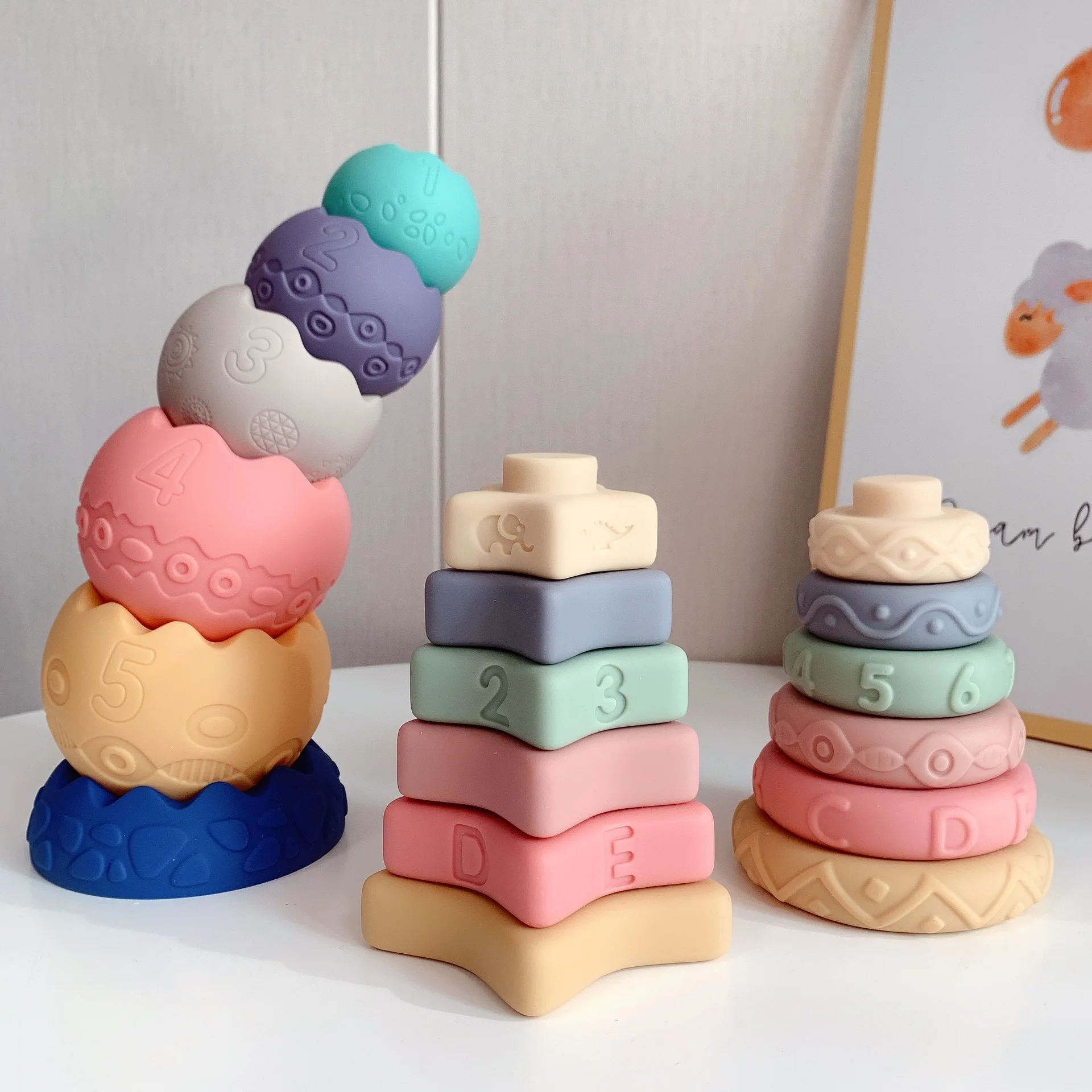 Baby Things Newborn 3D Colorful Educational Bebe Safety Soft Building Blocks Toddler Chewing Blocks Squeezable Bath Toys