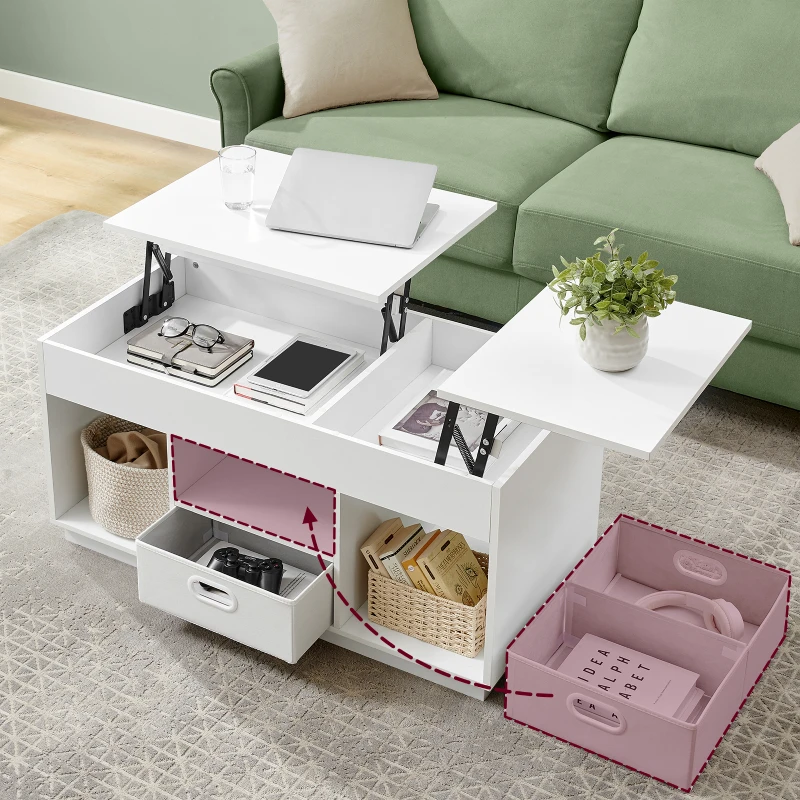 VASAGLE White Lift-top Living Room Table Open Compartments Wooden Height Adjustable Coffee Table