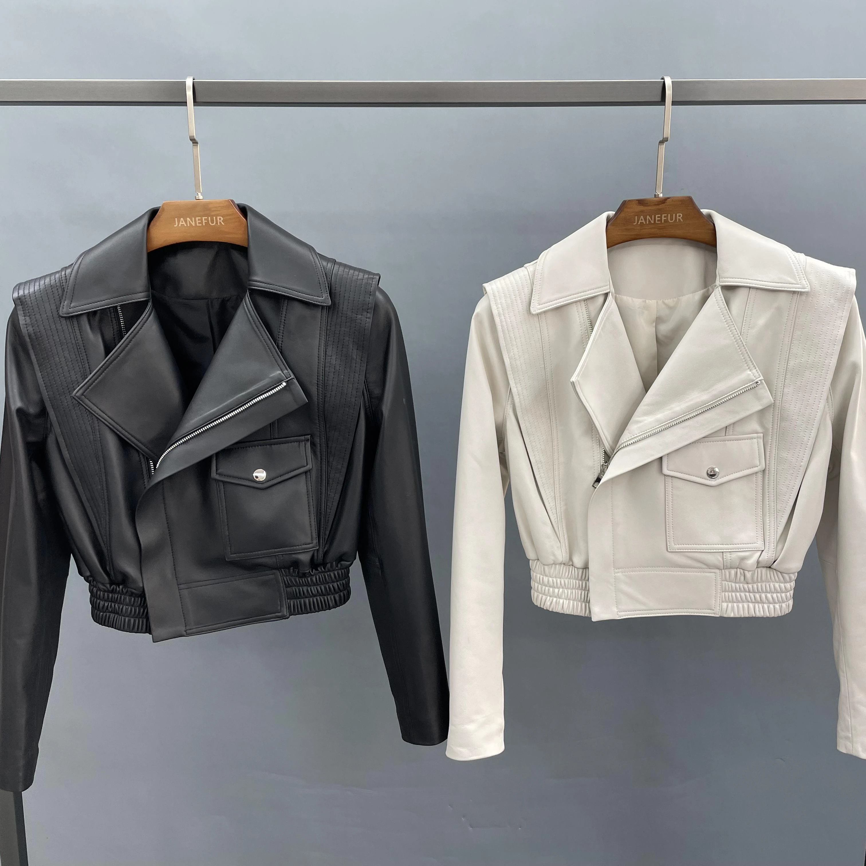 New Female Stylish Coats For Woman 2023 vintage Long Sleeve pockets Spring Leather Jacket Autumn Lady Outerwear