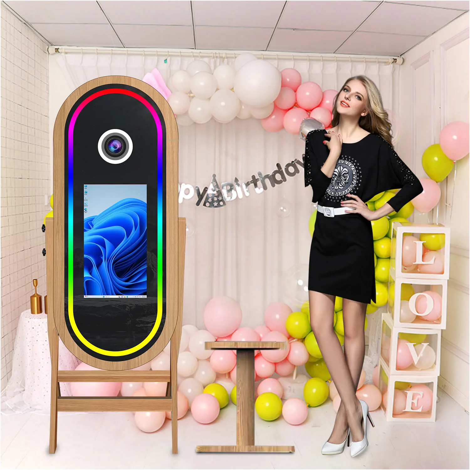 Wood Mirror Photo Booth Selfie  Machine  MagicTouch Screen Digital Camera Printer Wooden PhotoBooth