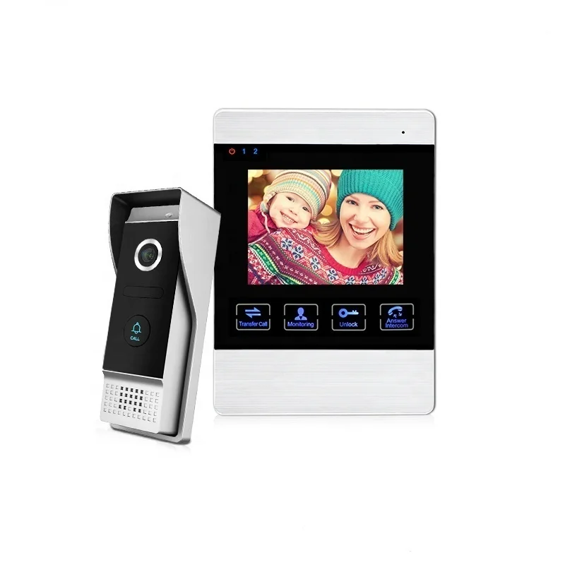 Professional audio intercom 2 wire 110 degree angle view video calling door bell ring with pinhole camera