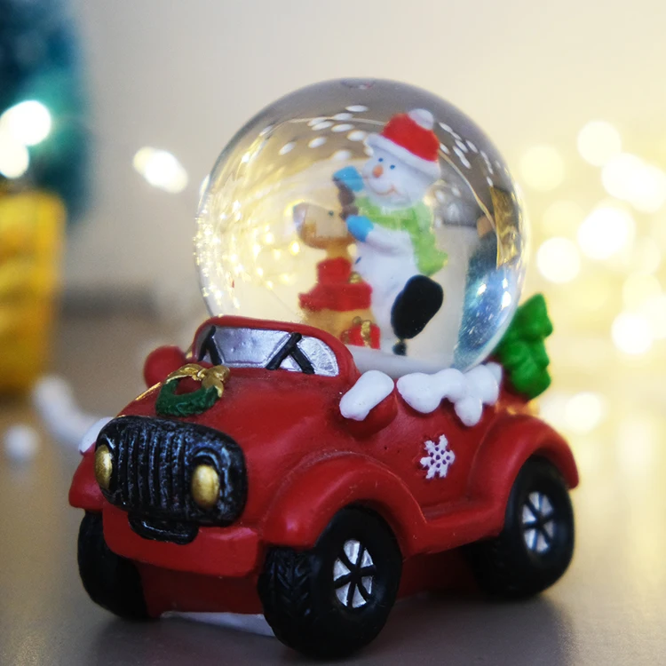Custom Holiday Decoration Souvenir Resin Craft 3D Car Crystal Mini Snow Globe Ball for Christmas Gift