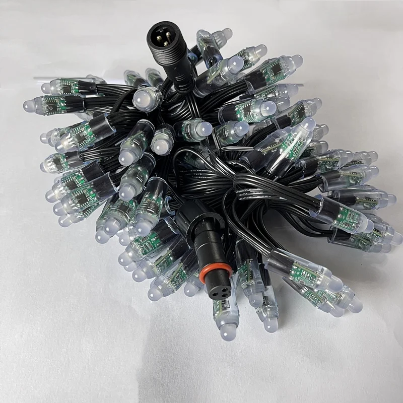 Smart RGB Pixel LED bullet nodes 100 leds Xconnect Waterproof pigtail Black 18awg WS2811 12V light string addressable full color