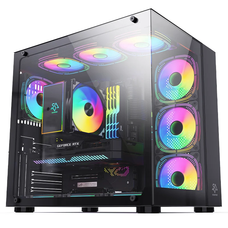 SNOWMAN CS015 Unique Design PC Gaming Case Desktop Mid Tower Black Case ATX/ M-ATX/ Mini-ITX Customized Tempered Glass PC Case
