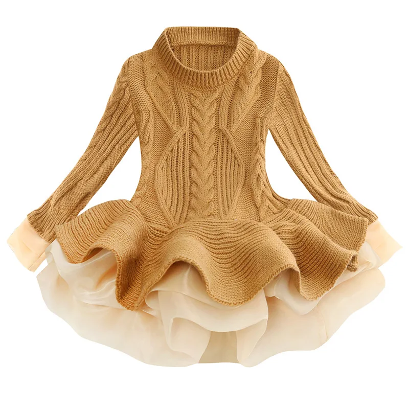 2021autumn and winter models girls organza sweater dress long sleeves puff Princess dress