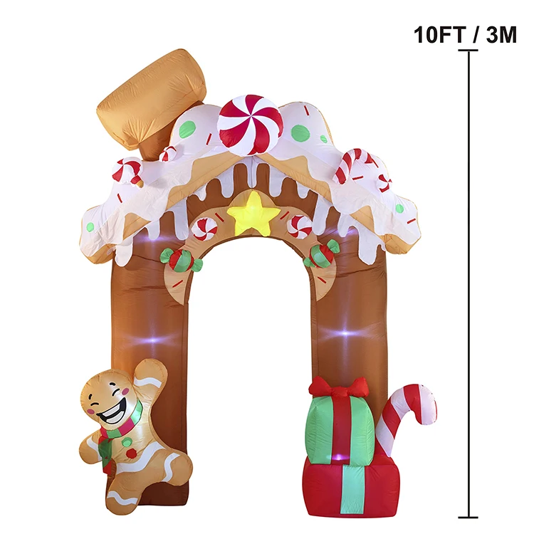 
10 ft Christmas Gingerbread Candy House Gift Box Inflatable Cartoon Model Furniture patio decor with built-in LED lights 