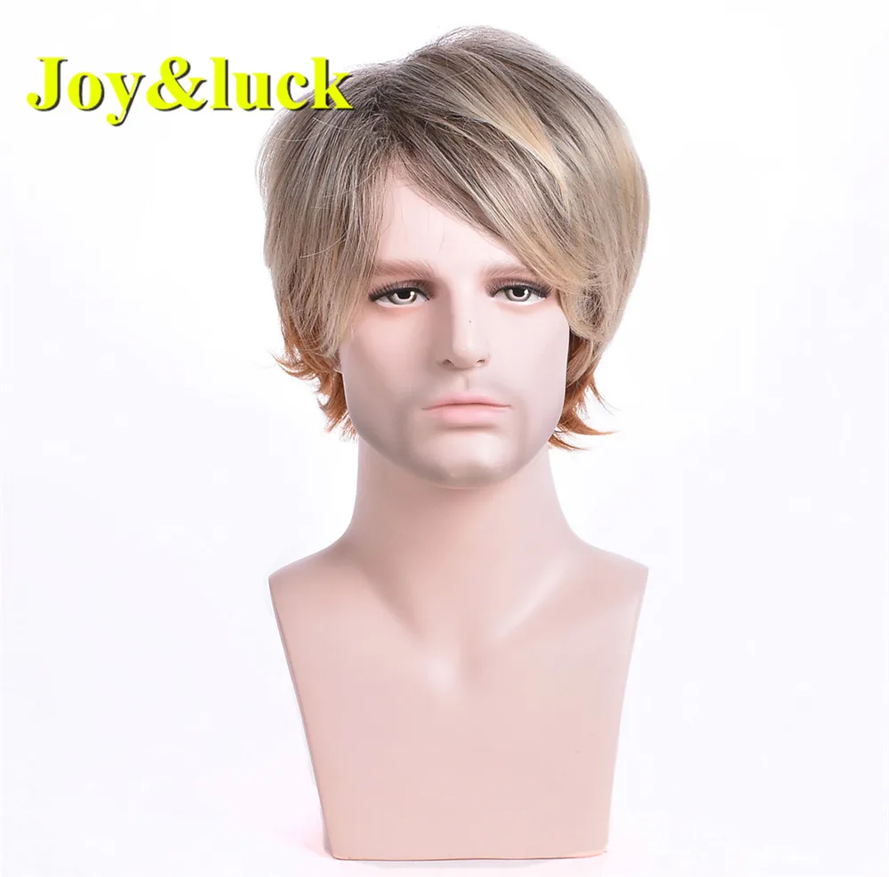 Blonde Ombre Brown Color Man Hair Male Wholesale Wigs for Men Daily or Party Short Natural Straight Men Wigs Synthetic Hair Wigs