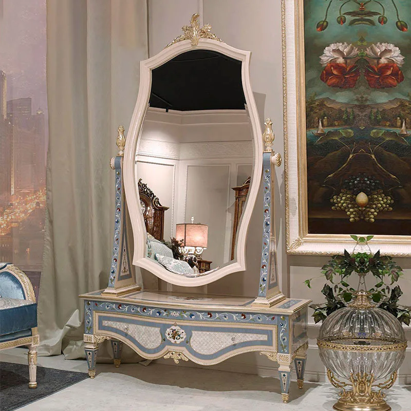OEM Promotion European  Royal Wooden Dresser Full Length Mirror Wooden Mirror Jewelry Cabinet Painting Full Wall Mirror