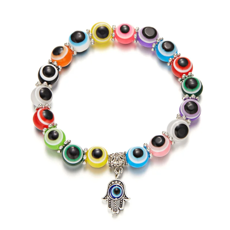 New design bracelet hollow blue eye beaded pendant bracelets elastic bracelet for couples