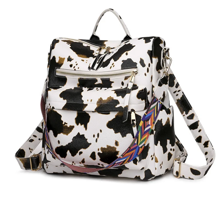 Оптовая продажа, однотонные женские сумки Monogrammed из искусственной кожи, водонепроницаемые Рюкзаки с леопардовым принтом и карманами на молнии