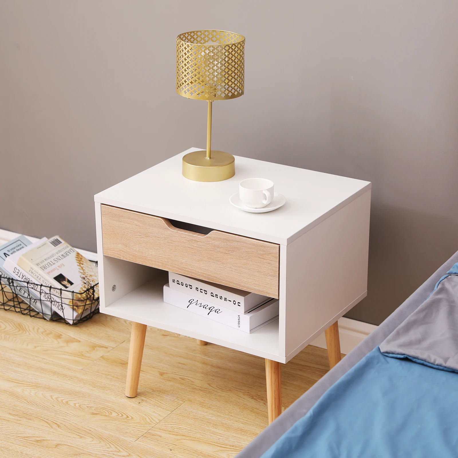 Hot Sale Bed Night Table Custom Solid Wood Bedside Table Modern Nightstand